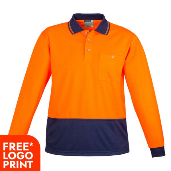 Unisex Hi Vis Basic Spliced Long Sleeve Polo Thumbnail