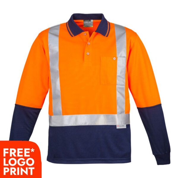 Mens Hi Vis Spliced Polo - Long Sleeve Shoulder Taped Thumbnail